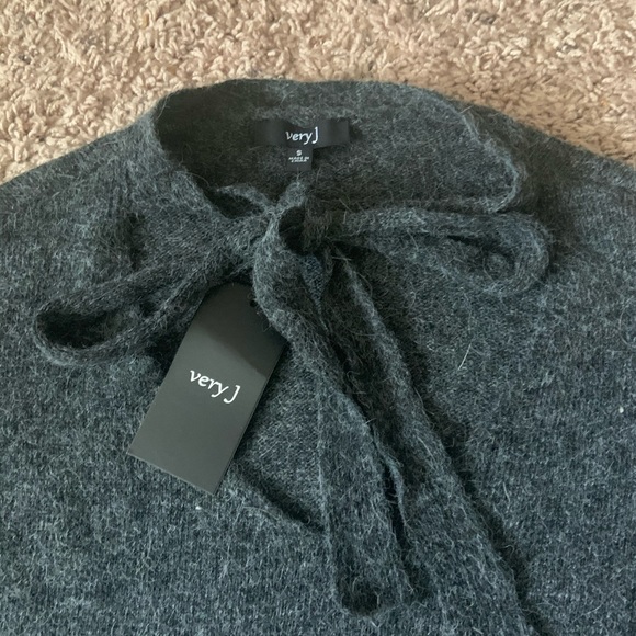 NWT Charcoal tie neck sweater. - Picture 2 of 5